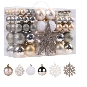 Aoibox 95pcs Christmas Ornaments Set Champagne Gold Shatterproof Assorted Balls Snowflakes Tree Top Star for Holiday Tree Decor - 1 of 4