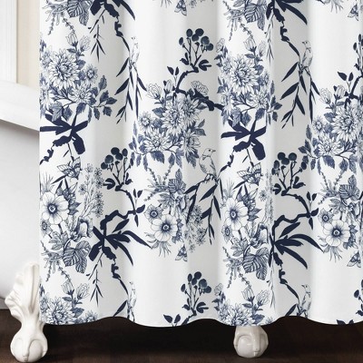 Navy and White Floral Botanical Garden Shower Curtain
