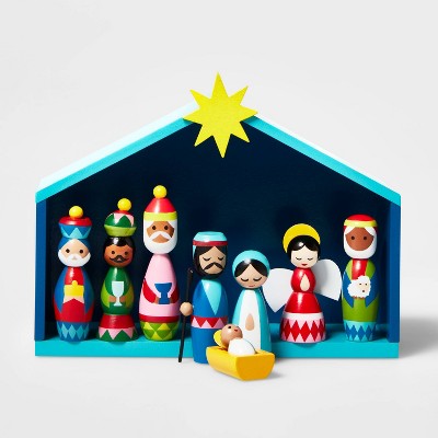 9pk Wood Nativity Decorative Figurine Set - Wondershop™