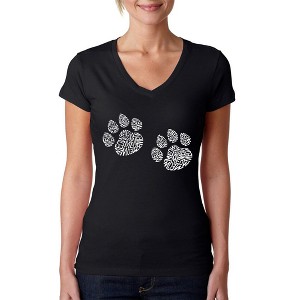 LA Pop Art Women's Word Art V-Neck T-Shirt - Meow Cat Prints - 1 of 4