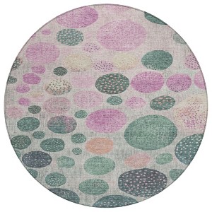 Fern Green And Pink Geometric Washable Indoor Outdoor Area Rug - 1 of 4