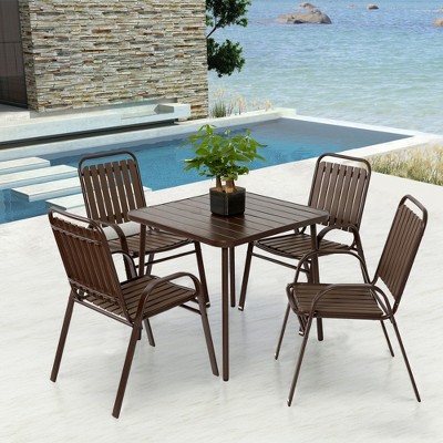 SKRAN Set of 5 Patio Dining Set, Outdoor Furniture Set Includes 1 Square Patio Table and 4 Stackable Patio Sling Chairs for Garden Patio
