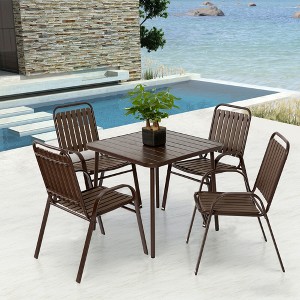 SKRAN Set of 5 Patio Dining Set, Outdoor Furniture Set Includes 1 Square Patio Table and 4 Stackable Patio Sling Chairs for Garden Patio - 1 of 4