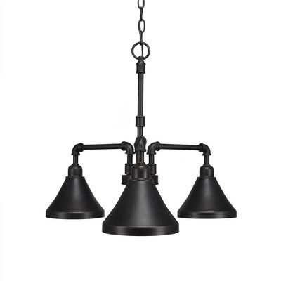 Toltec Lighting Vintage 3 - Light Chandelier in  Dark Granite with 7'' Dark Granite Cone Metal Shade Shade