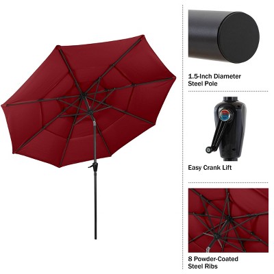 10-Foot Red Polyester Outdoor Patio Market Umbrella with Tilt