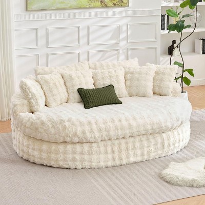83 inch Oversized Round Sofa, Soft Cushion Sofa Bed with 6 Pillows, Round Chaise Lounge Chair for Bedroom, Livingroom, Gray