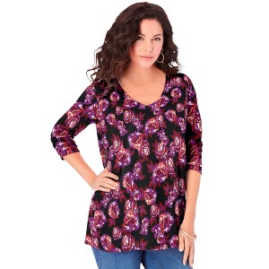 Roaman's Women's Plus Size Long Sleeve V Neck Ultimate Tee - 1 of 4