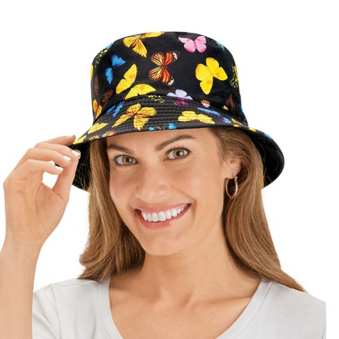Collections Etc Fluttering Butterfly Reversible Bucket Hat No Size Black :  Target