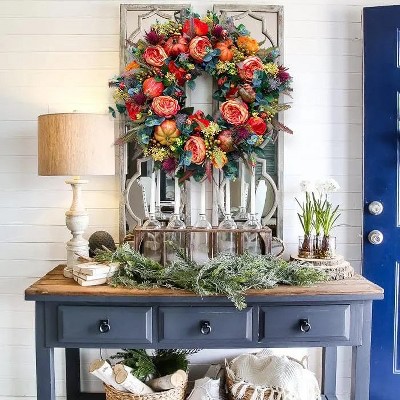 Fall Peony and Pumpkin Wreath, Fall Year-Round Wreath for Front Door, Faux Fall Wreath, Halloween Wreath, Thanksgiving Wreath