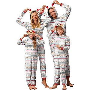 Ekouaer Christmas Onesie Matching Family Elk Antler Hooded Zipper One Piece Long Sleeve Pajamas with Pockets - 1 of 4