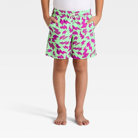 Cat & Jack Boys' Thunder Bolt Trunk Swim Shorts - Cat & Jack™ Vibrant Green/Purple S