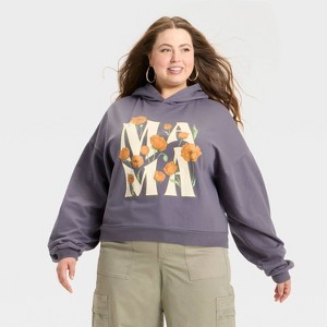 Women's Mama Floral Graphic Hoodie Sweatshirt - Gray - 1 of 3