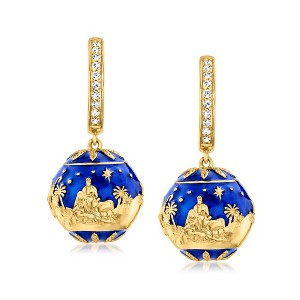 Ross-Simons 0.30 ct. t.w. White Topaz and Blue Enamel Nativity Hoop Drop Earrings in 18kt Gold Over Sterling - 1 of 4