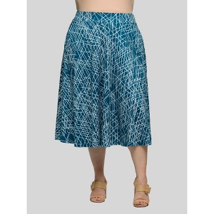 24seven Comfort Apparel Plus Size Teal Geometric Print Elastic Waist Pocket Midi Skirt - 1 of 4