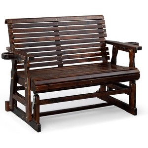 VINGLI Outdoor Glider Chair Wood Patio Glider with Cup Holder, Porch Glider with Smooth Rocking Mechanism - 1 of 4