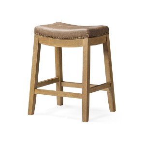 Maven Lane Sophia Backless Counter Stool In Aged Natural Finish with Desert Tan Vegan Leather - 1 of 4