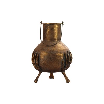 Slickblue Skeleton Hands Iron Vase, Gold Finish Decorative Flower Holder for Halloween or Gothic Décor