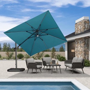 PURPLE LEAF 10x10 Ft Cantilever Umbrella Square Solar Powered LED Outdoor Patio Umbrella with 360°Rotation Adjustable With Base - 1 of 4