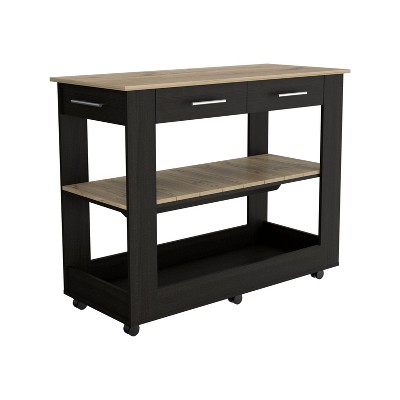 Depot E-Shop Kitchen Island 36" H, Six Casters, Two Drawers, Two Open Storage Shelves, Towel Hanger