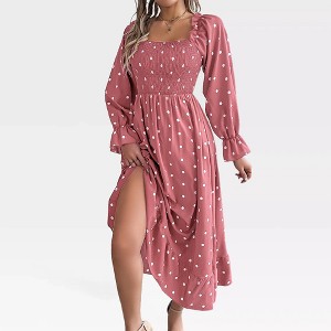 knee length dresses for ladies Floral Square Neck Long Sleeve Midi Dress main image 1
