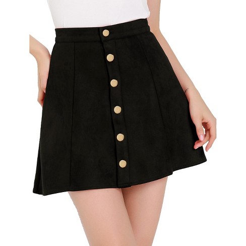 Allegra K Women's Faux Suede Button Front A-line Mini Skirt Black Xs ...