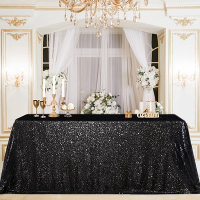 Wikineon Black Sequin Tablecloth Halloween Table Overlays Shimmer Table Cloth 90x90-inch Square Halloween Decoration Elegant Wedding Tablecloth