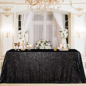 Wikineon Black Sequin Tablecloth Halloween Table Overlays Shimmer Table Cloth 90x90-inch Square Halloween Decoration Elegant Wedding Tablecloth - 1 of 4