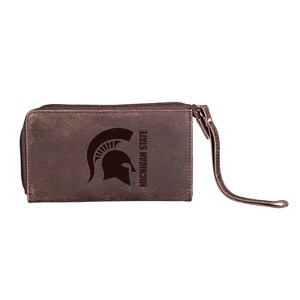 Evergreen NCAA Michigan State Spartans Brown Leather Women's Wristlet Wallet Officially Licensed with Gift Box - 1 of 1