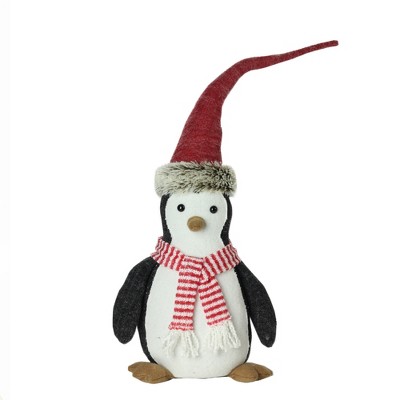 Northlight 16" Black and White Penguin Striped Scarf and Santa Hat Christmas Figure