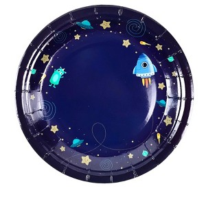 Anna + Pookie 8ct Blue  Astronaut Small Disposable Paper Party Plates - 1 of 3