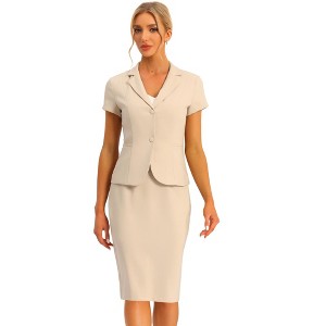 INSPIRE CHIC Women's Short Sleeve Blazer Jacket Pencil Skirt Business Suit Set 2 Pcs - 1 of 4