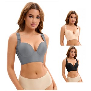 INSPIRE CHIC 3 Pcs Women's Wirefree Convertible Tummy Control 6 Hooks Push Up Bras - 1 of 4