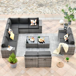 Marlton 12pc Wicker Outdoor Patio Furniture Set Conversation Sofa Sectional with Cushions - 1 of 4