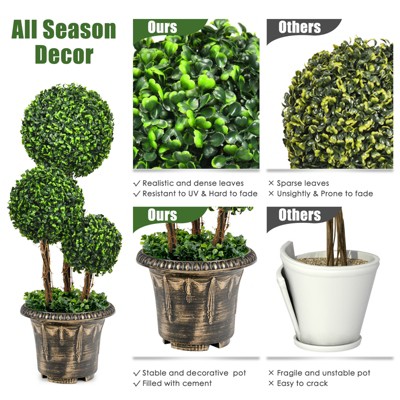 30'' Green Artificial Boxwood Triple Ball Topiary in Decorative Pot