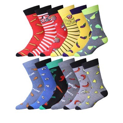 JAMES FIALLO Mens 12 Pairs Vibrant Colored Gourmet Delights Funny Colorful Patterned Dress Socks for Men