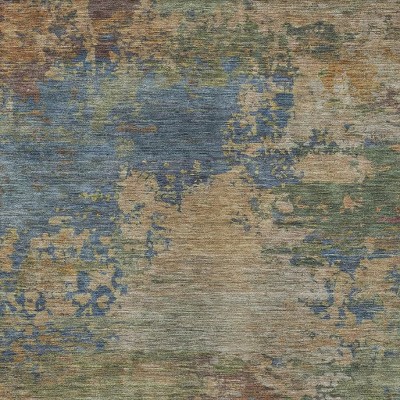 HomeRoots 8' X 10' Denim Blue Beige And Copper Abstract Washable Indoor Outdoor Area Rug