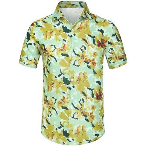 Lars Amadeus Men's Vertical Striped Shirt Short Sleeve Button Down Summer  Color Block Hawaiian Beach Striped Shirts