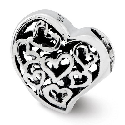 Black Bow Jewelry Sterling Silver Asymmetrical Cutout Hearts Bead Charm