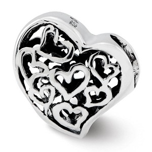 Black Bow Jewelry Sterling Silver Asymmetrical Cutout Hearts Bead Charm - 1 of 4