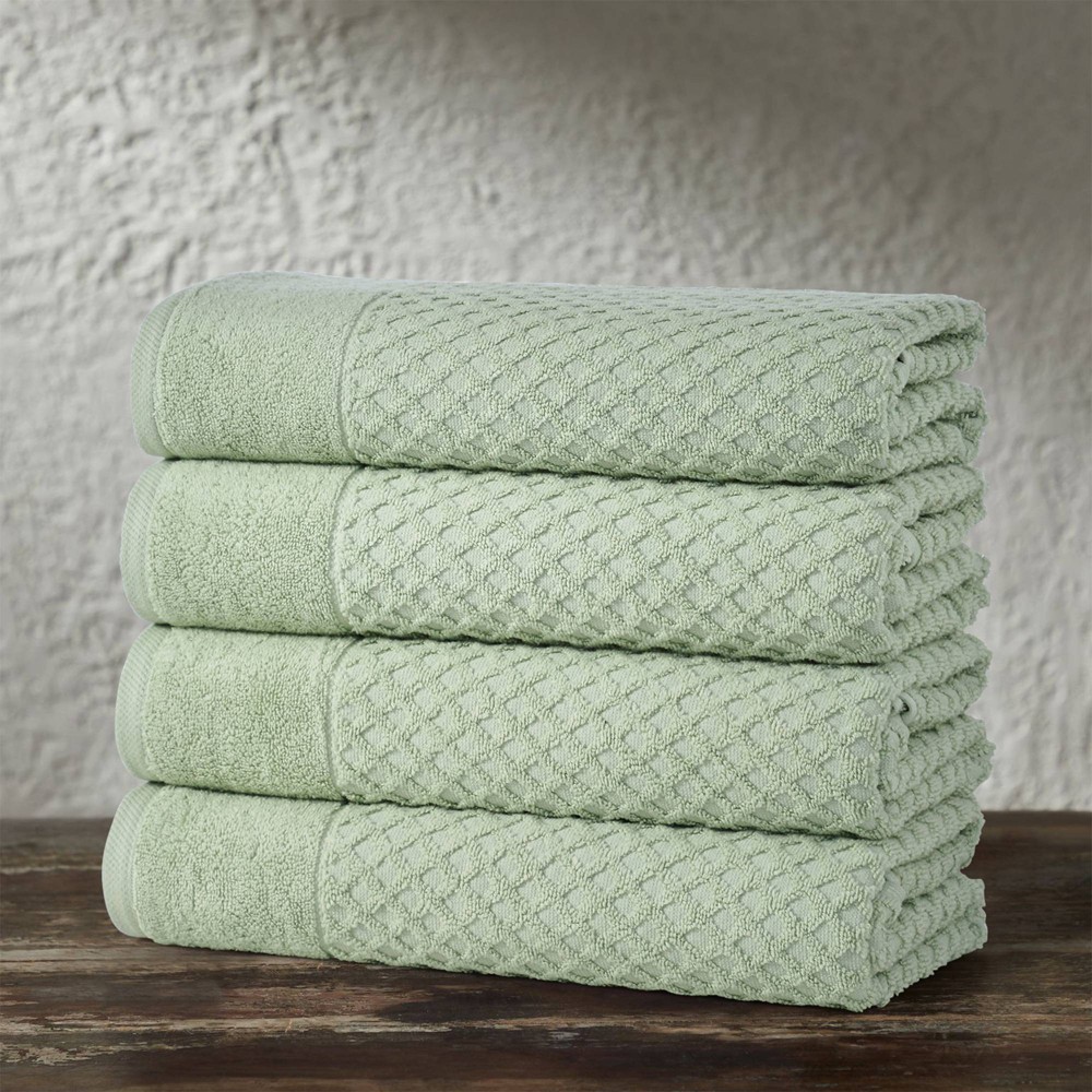 Photos - Towel 4pc Cotton Diamond Textured Bath  Set Pale Green - Isla Jade