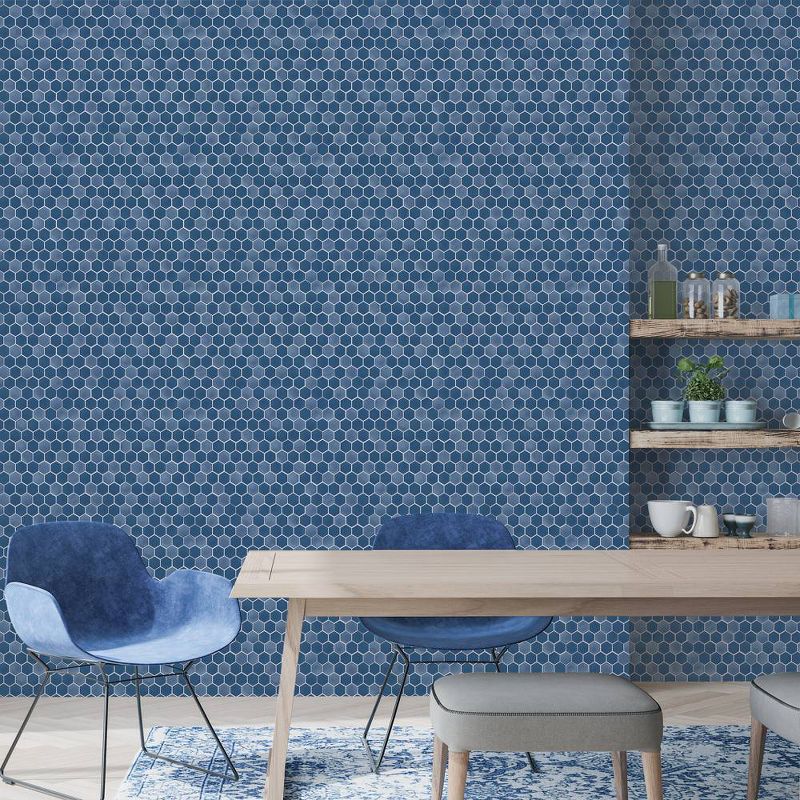 Tempaper &#38; Co. 28 sq ft Hexagon Tile Peel and Stick Wallpaper Sapphire, 4 of 6
