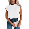 Coolmee Women's Cap Sleeve Crop Tops Summer High Neck Contrast Color Sweater Vest Ribbed Knit Sleeveless Tank Top - 2 of 4