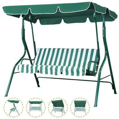 SUGIFT 3-Person Patio Swing  Chair with Cushion and Adjustable Tilt Canopy in Green