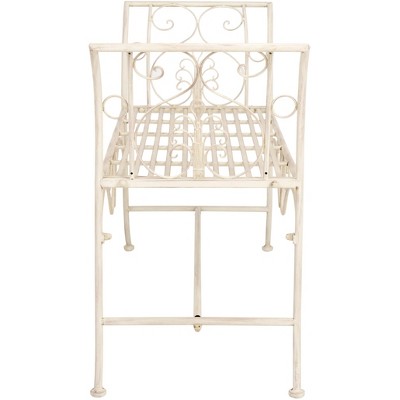 Adina Antique White Wrought Iron 51" Outdoor Garden Bench