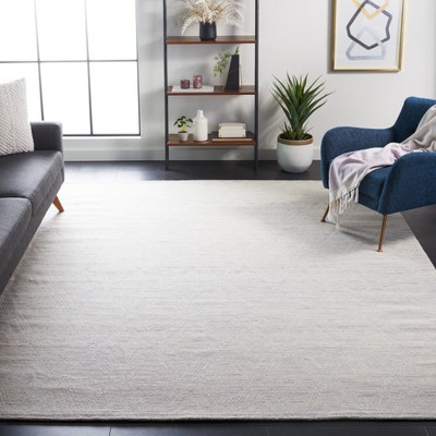Silver and Ivory Geometric Wool Square Area Rug