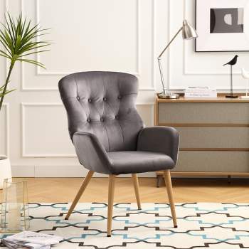 Modern Tufted Button Wing Back Accent Chair with Metal Legs - ModernLuxe