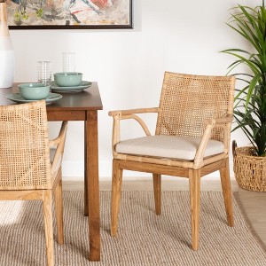 bali & pari Storsel Modern Bohemian Natural Brown Finished Teak Wood and Rattan Dining Chair - 1 of 4