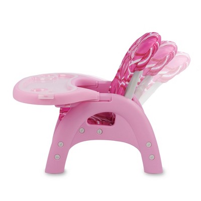 Pink and White Reclining Convertible Baby High Chair with Play Table