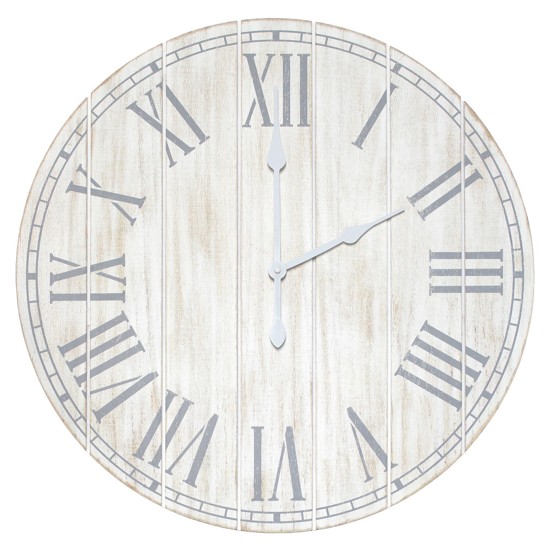 23" Wood Plank Rustic Coastal Wall Clock Chalk White - Elegant Designs: Vintage Roman Numerals, Indoor Decor