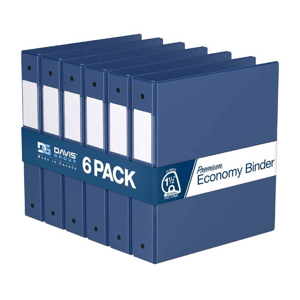 Davis Group 6pk 1.5" Premium Economy Angled D-Ring Binder Royal Blue: Polypropylene, 350 Sheet Capacity, 2 Pockets